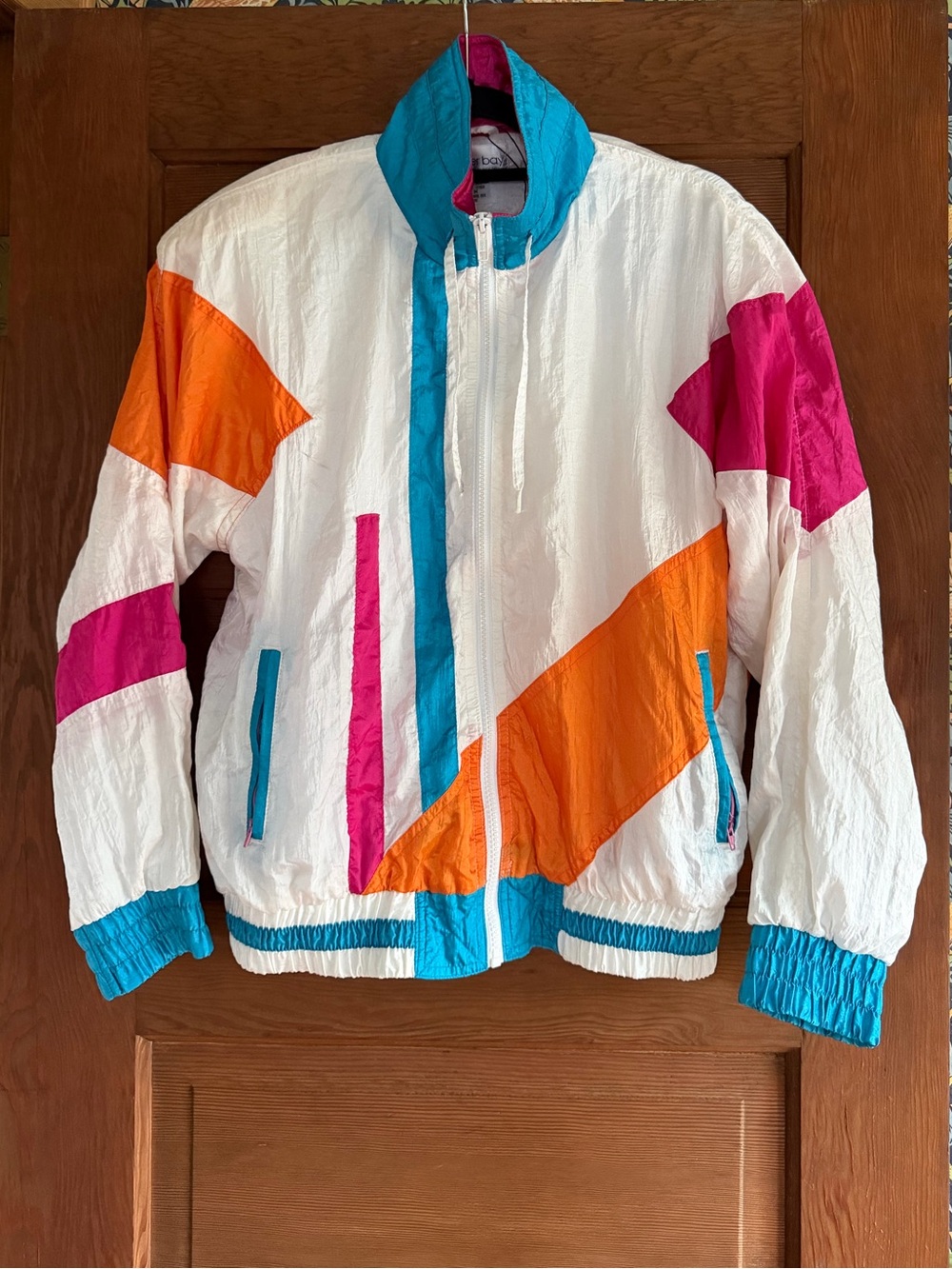 Vintage Clipper Bay White Colorblock Windbreaker Jacket Teal, Orange & Pink M